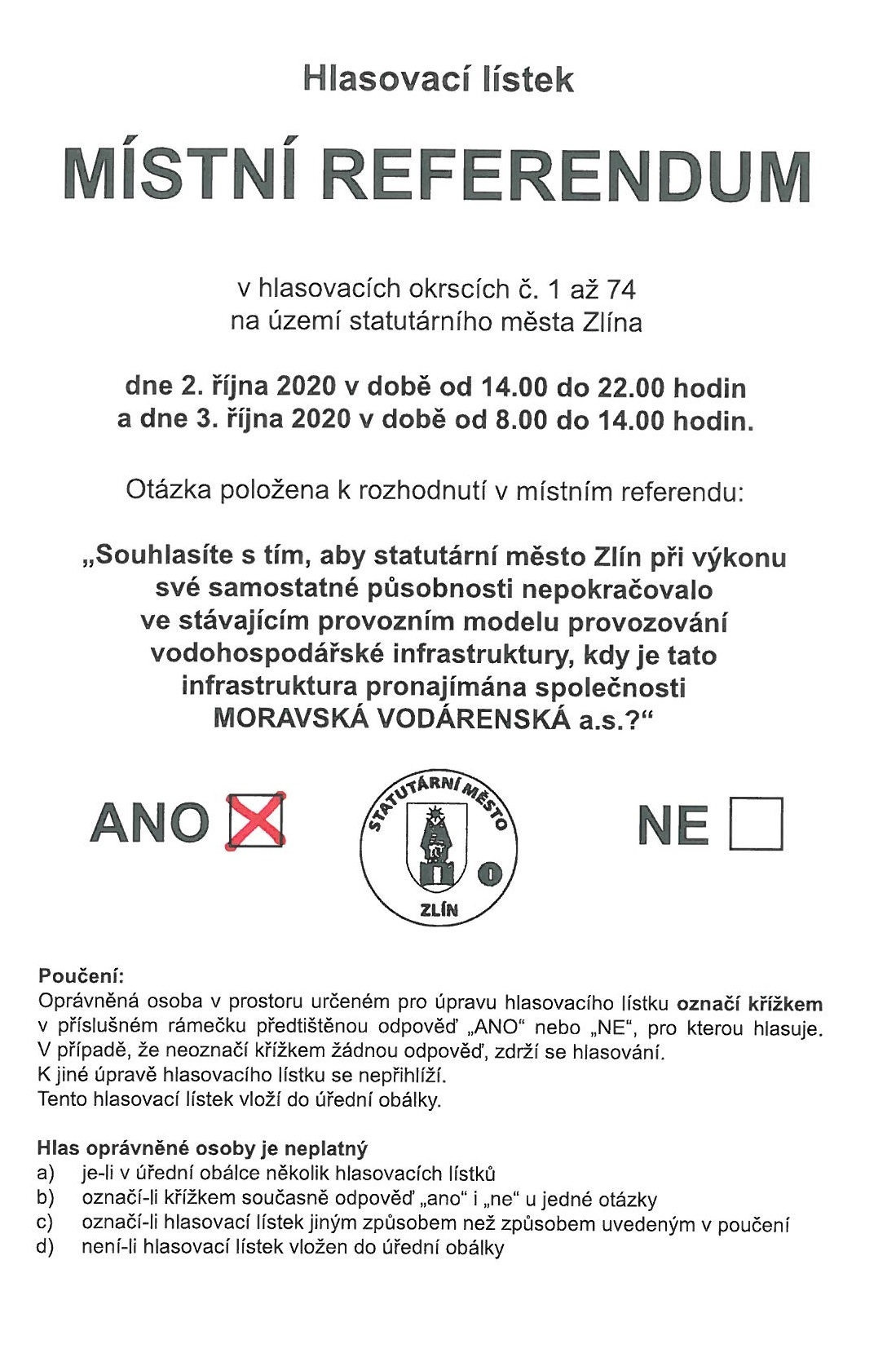 Hlasovací lístek - volte ANO